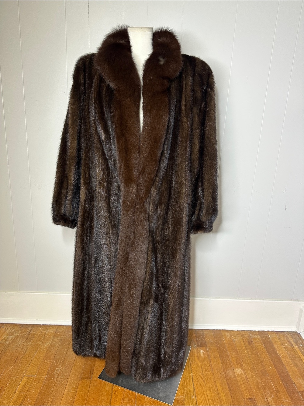 Vintage Mahogany Mink Coat With Fox Fur Shawl Collar Pristine 80s Size 16